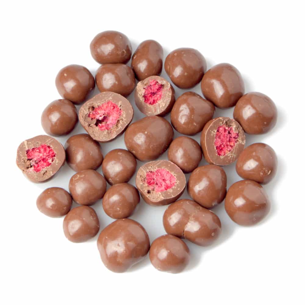 Lyofilizované maliny v mléčné čokoládě