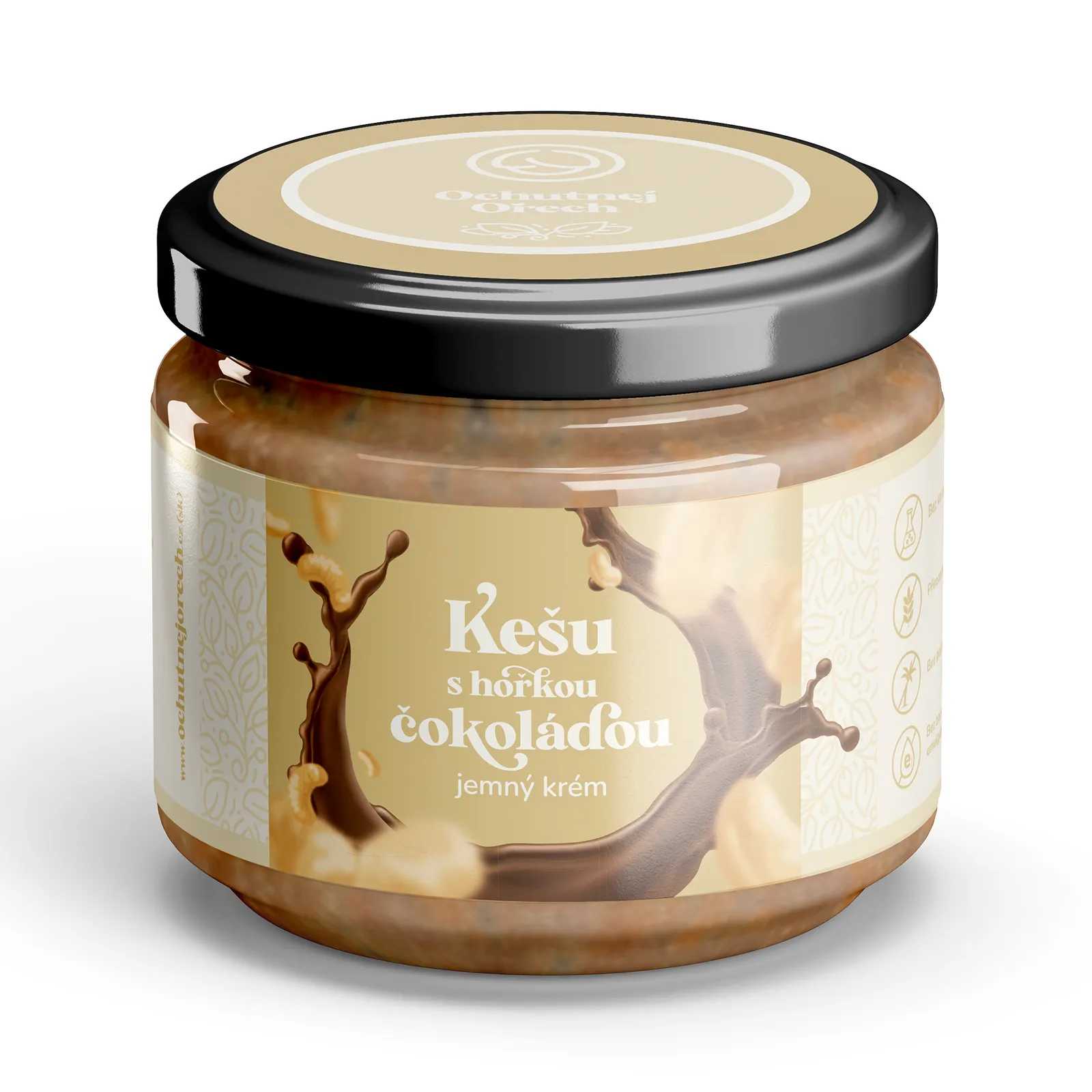 Jemný ořechový krém kešu s hořkou čokoládou