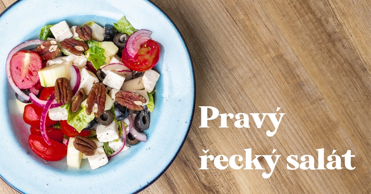 Pravý řecký salát s balkánským sýrem a olivami + zálivka