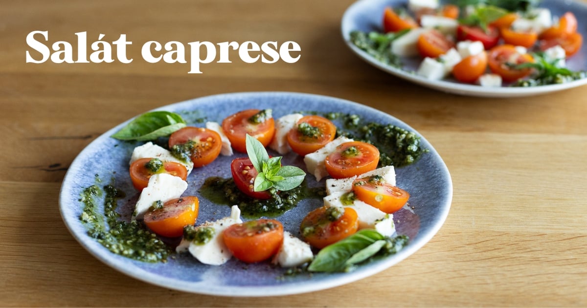 Pravý italský caprese: Salát s rajčaty, mozzarellou a pestem