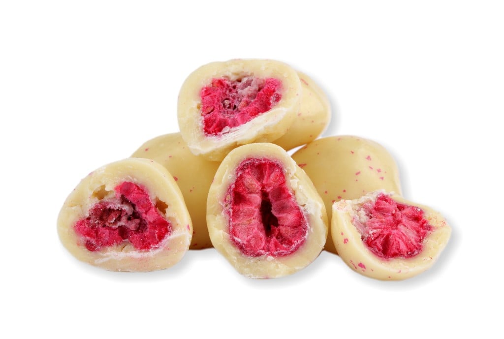 Lyofilizované maliny v bílé čokoládě 1 kg (mrazem sušené)